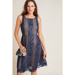 New Anthropologie Georgia Floral Lace Mini Dress $220 SIZE 2 Navy